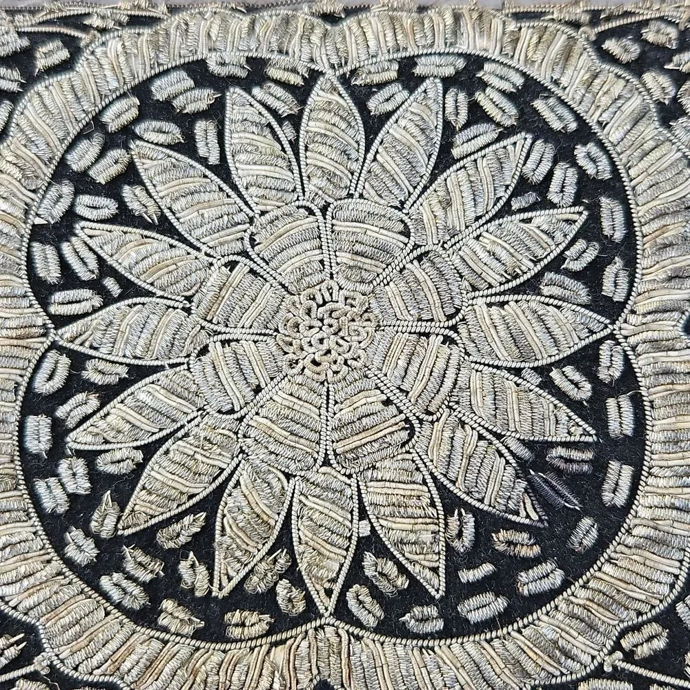 Vintage Black Velvet Clutch with Gold Metal Wire Coilwork Embroidery